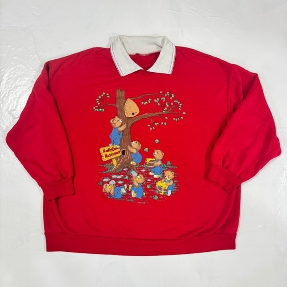 Vintage Teddy Bear Sweatshirt Collared Neck Whimsical Honey Bear Graphics XXL‎ - Picture 5 of 5